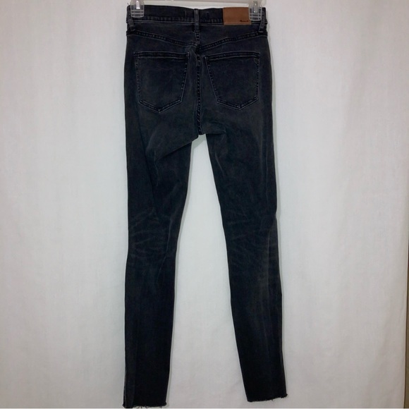 Madewell 9” High Riser Skinny Skinny Black Distressed Jeans Raw Hem Size 25 - Picture 7 of 10
